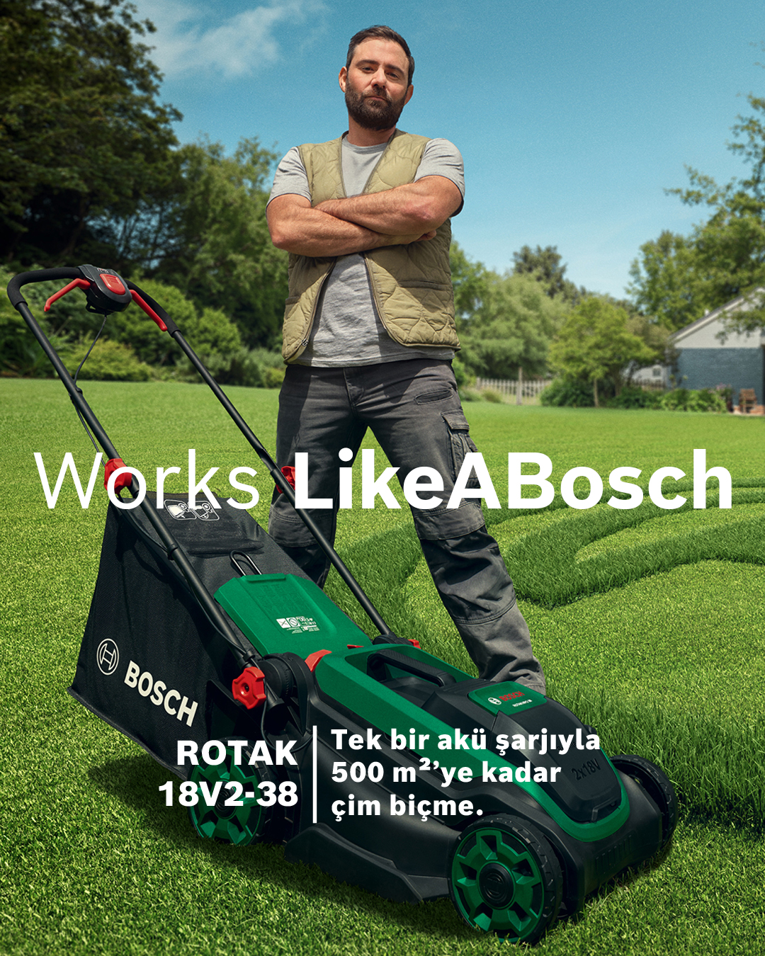 Bosch Türkiye Facebook ad: ROTAK18V2-38 Akülü Çim Biçme Makinesi | Bosch DIY