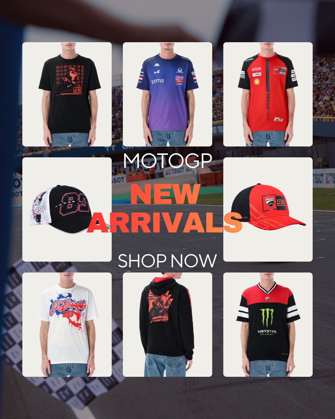 Motorsport Superstore Facebook ad: THE LATEST MOTOGP GEAR IS HERE.