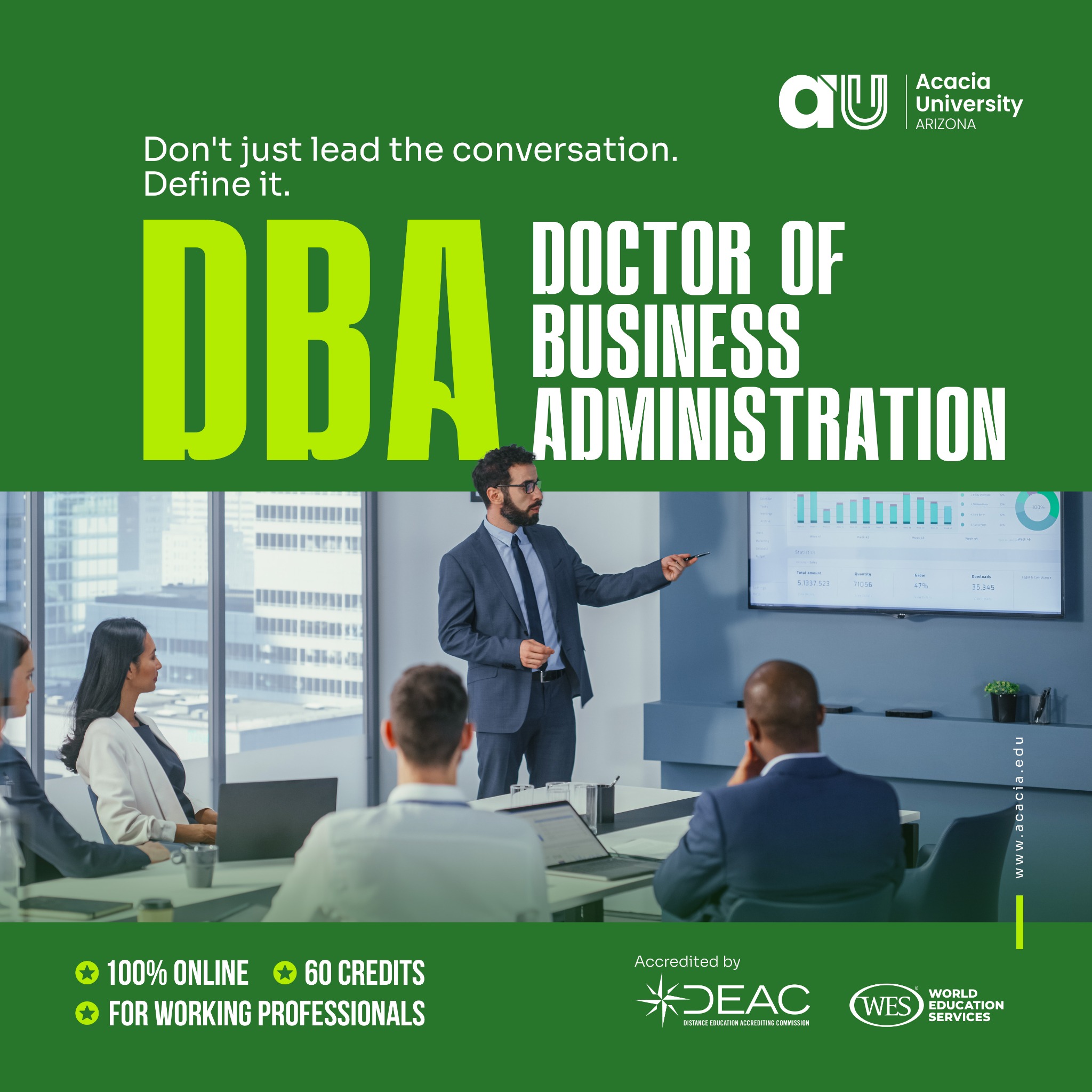 Acacia University Facebook ad: 100% Online & Affordable | DBA for Global Professionals |…