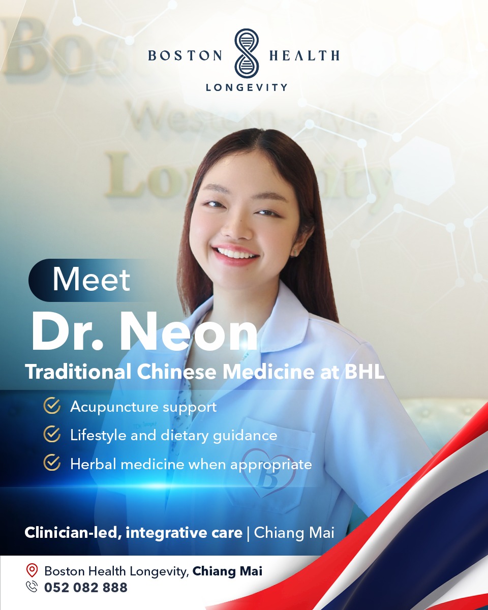 Boston Health Longevity Facebook ad: Meet Dr. Neon (Sarocha Thanongkit, CMD), Traditional…