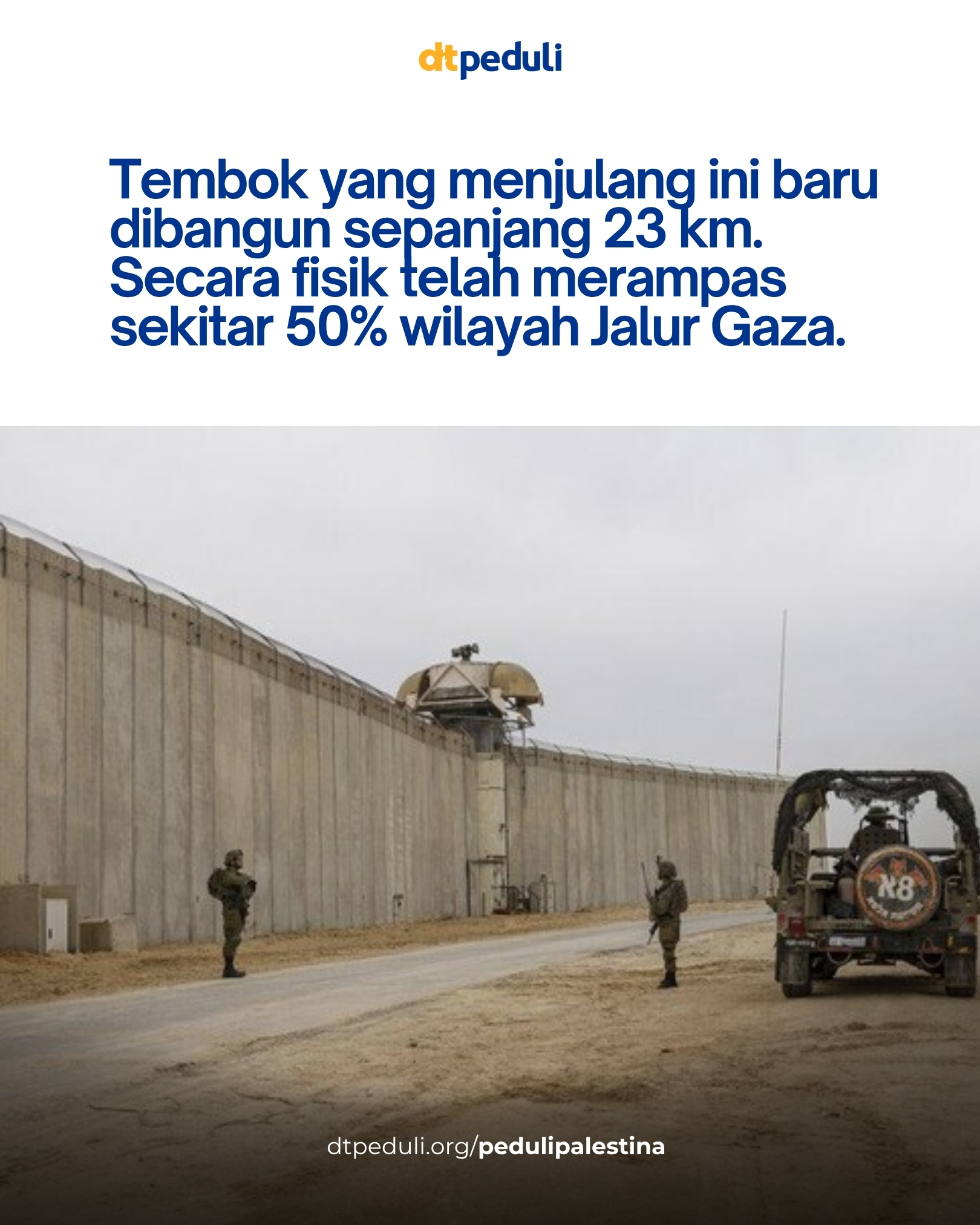 DT Peduli Pusat Facebook ad: Setiap hari, ruang hidup warga Gaza semakin dipersempit.
