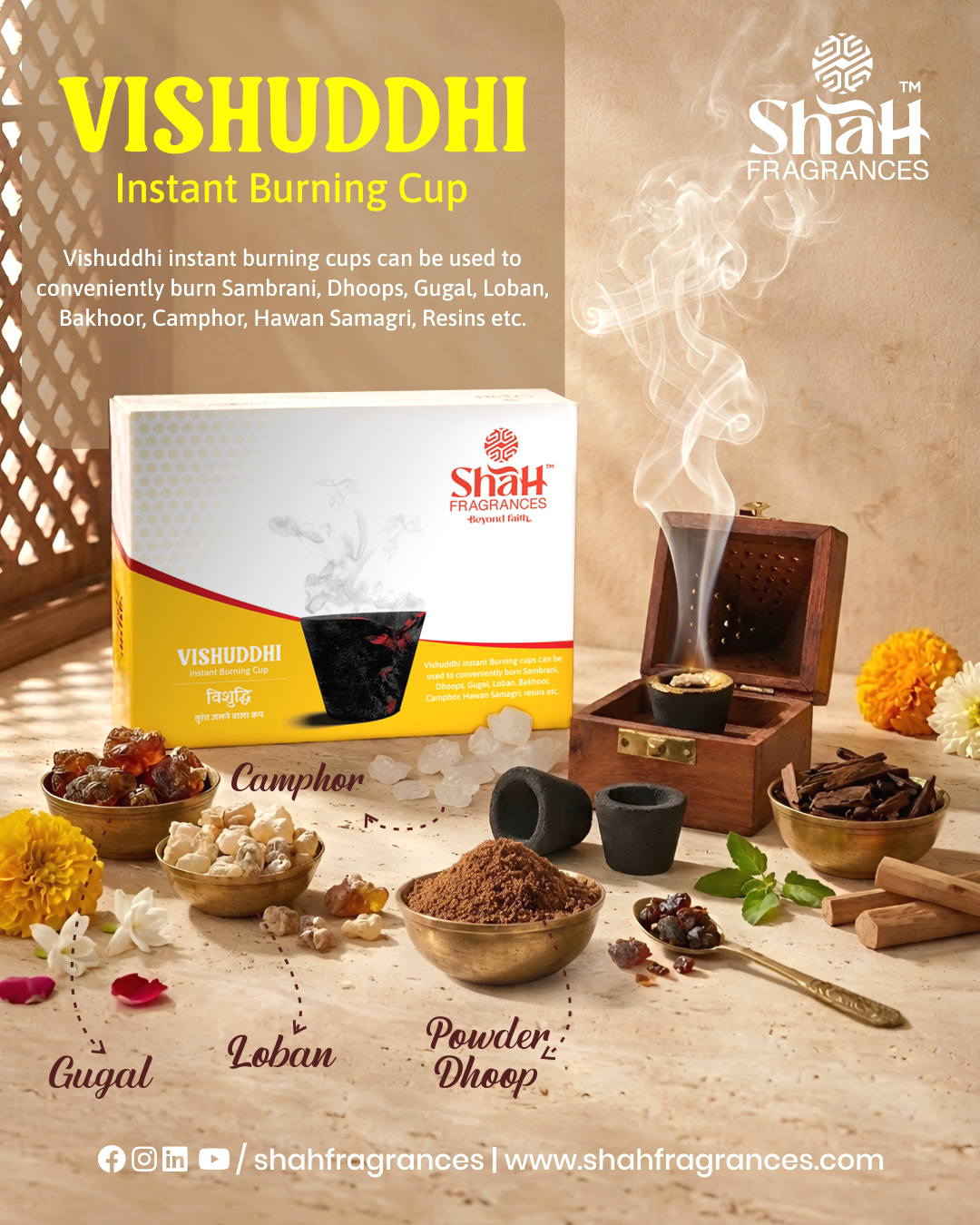 Shah Fragrances Facebook ad: One Cup. Countless Sacred Fragrances.