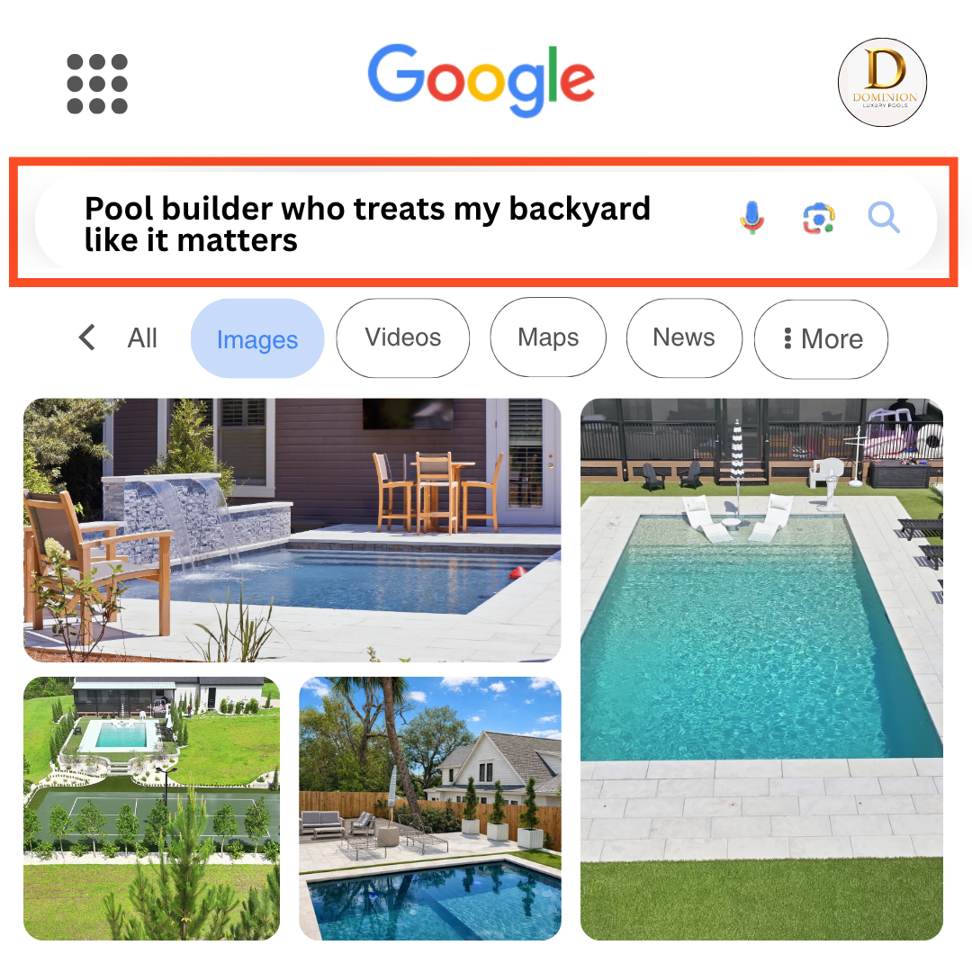 Dominion Luxury Pools Facebook ad: Custom Luxury Pool Starting At $70K