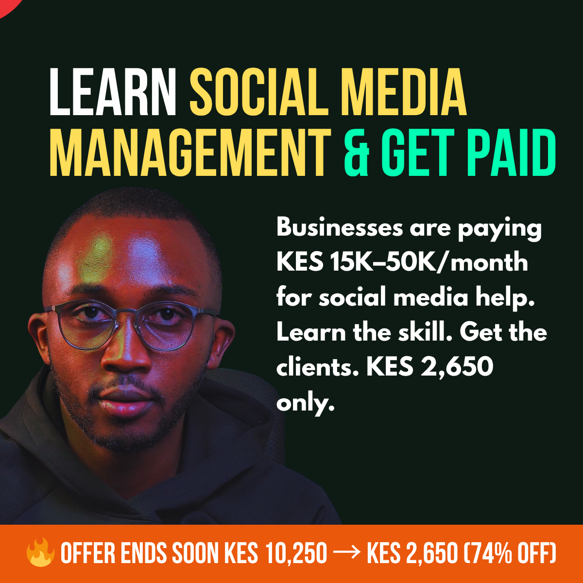 Elvis W. Facebook ad: Start a Paid Digital Skill in 14 Days