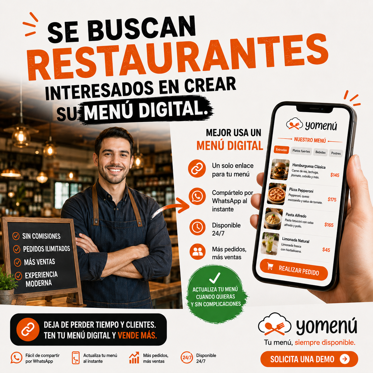 Yomenu Facebook ad: Escríbenos AHORA