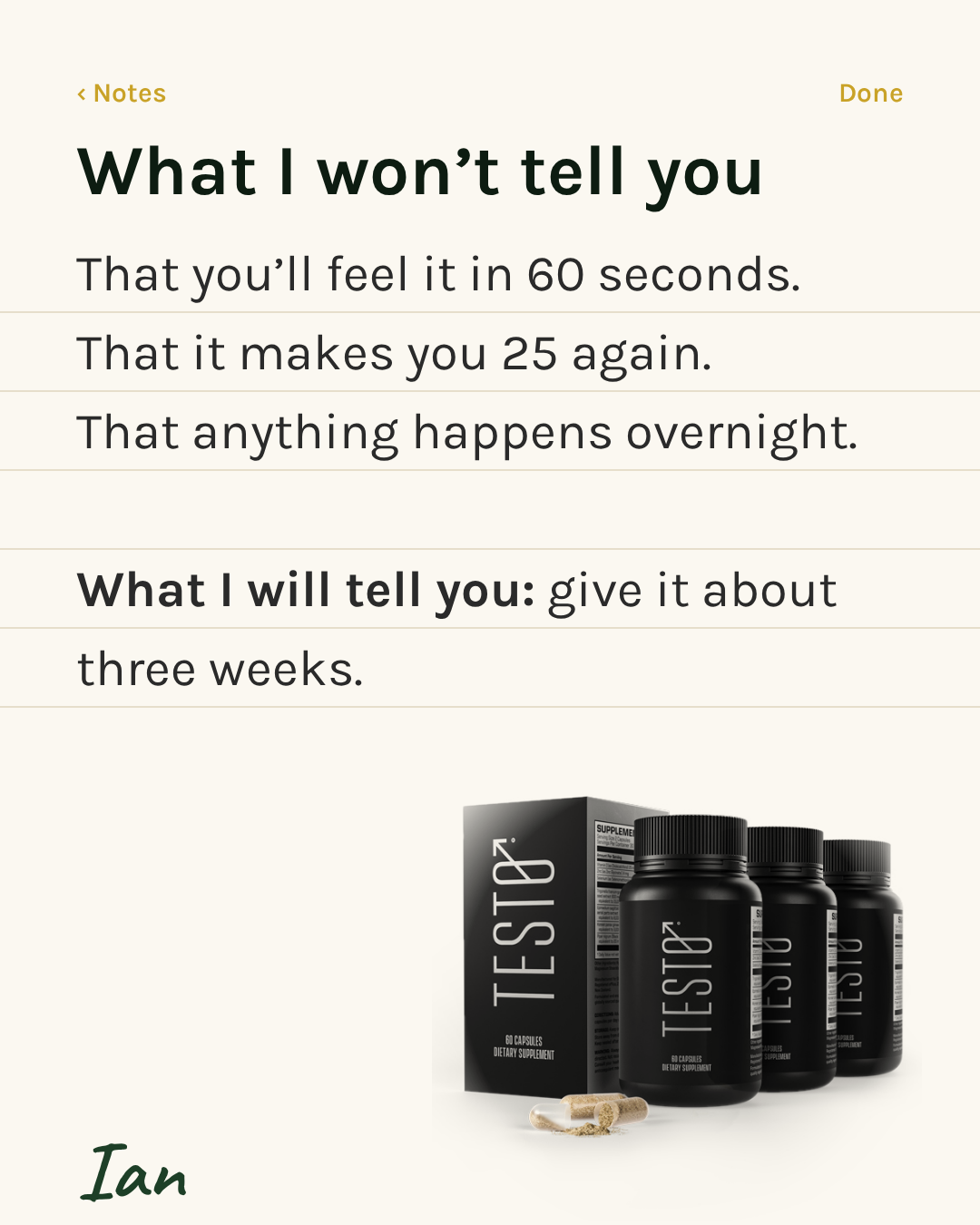 TESTO Facebook ad: What I won't tell you