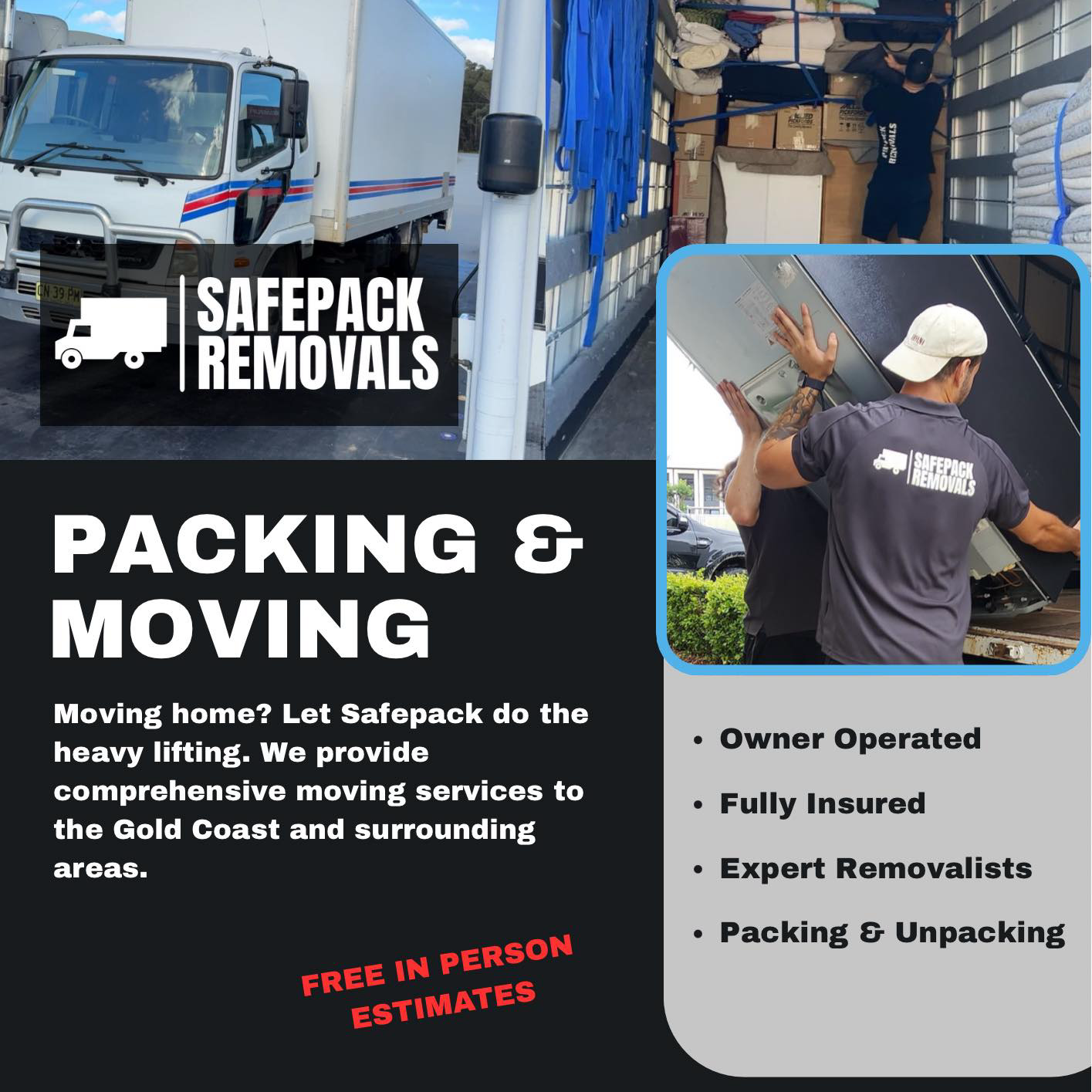 Safepack Removals Facebook ad: A professional removals team you can trust.