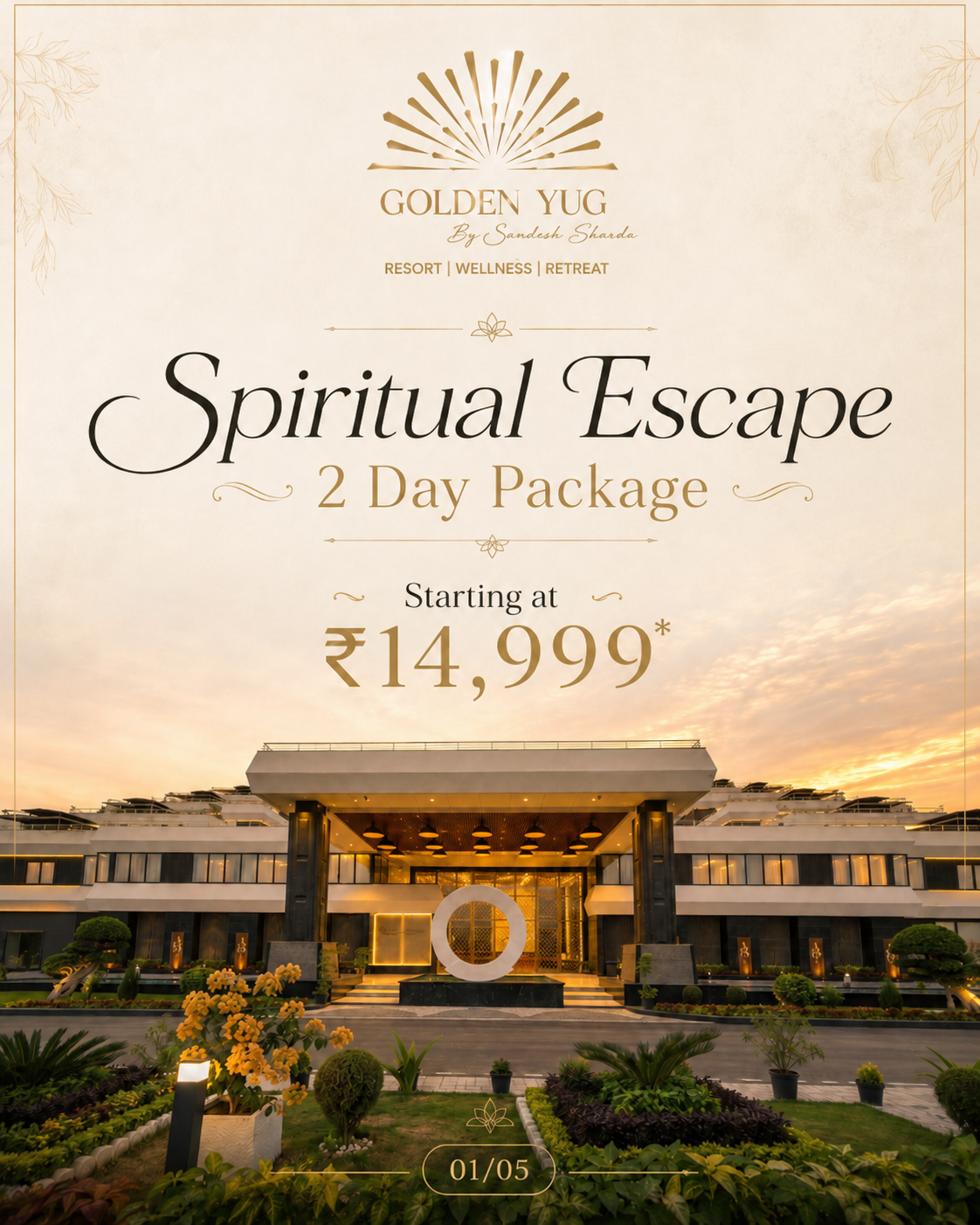 Golden Yug Resorts Facebook ad: Plan a peaceful 2-day spiritual escape to Ujjain…