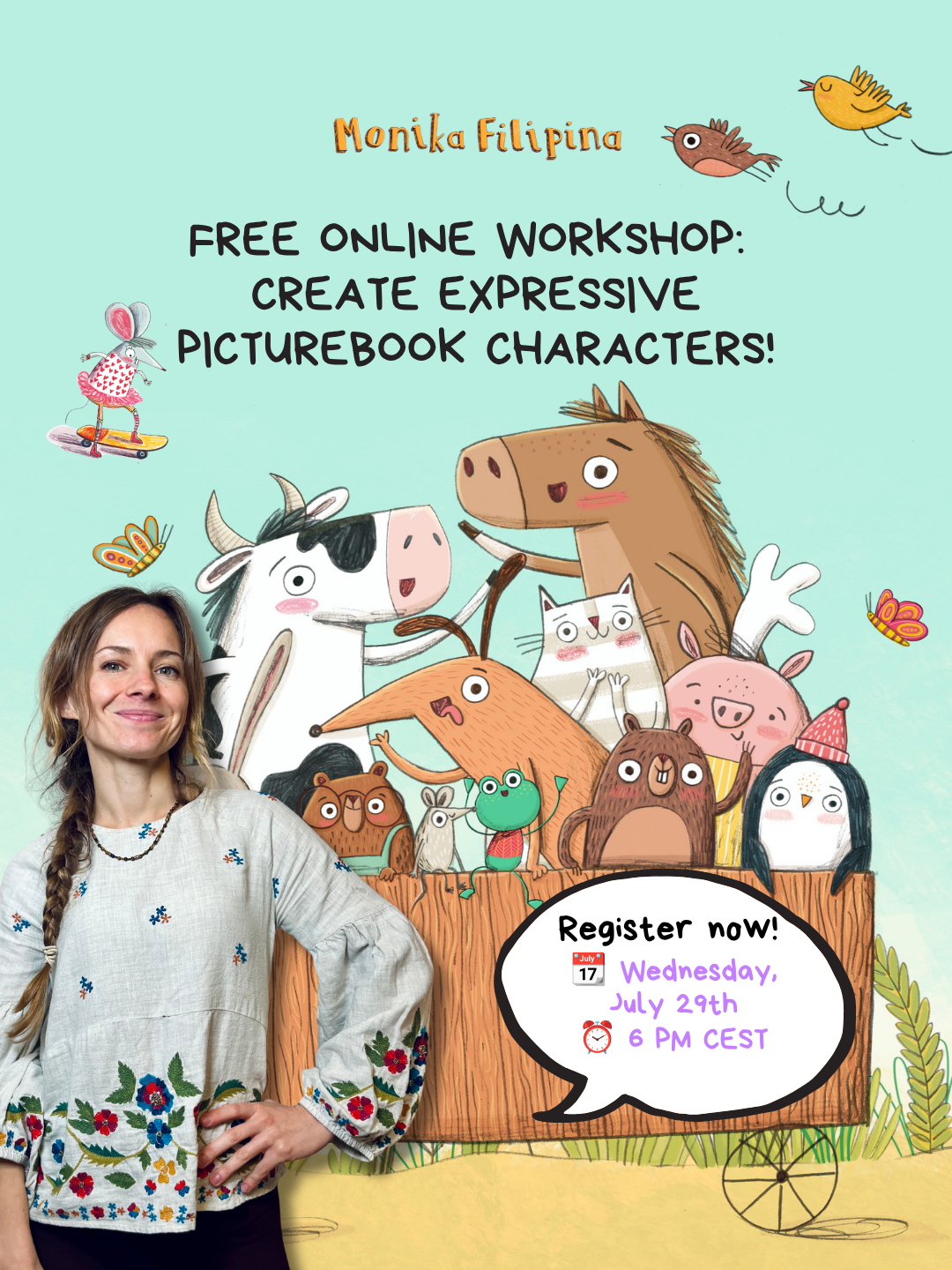 Monika Filipina Illustration Facebook ad: Join My Free Workshop