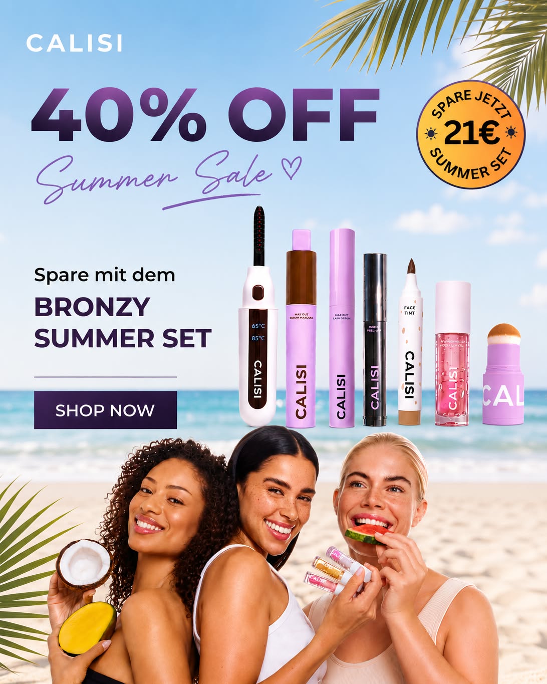 Calisi Beauty Facebook ad: BRONZY SUMMER SET: -40% & 21€ sparen