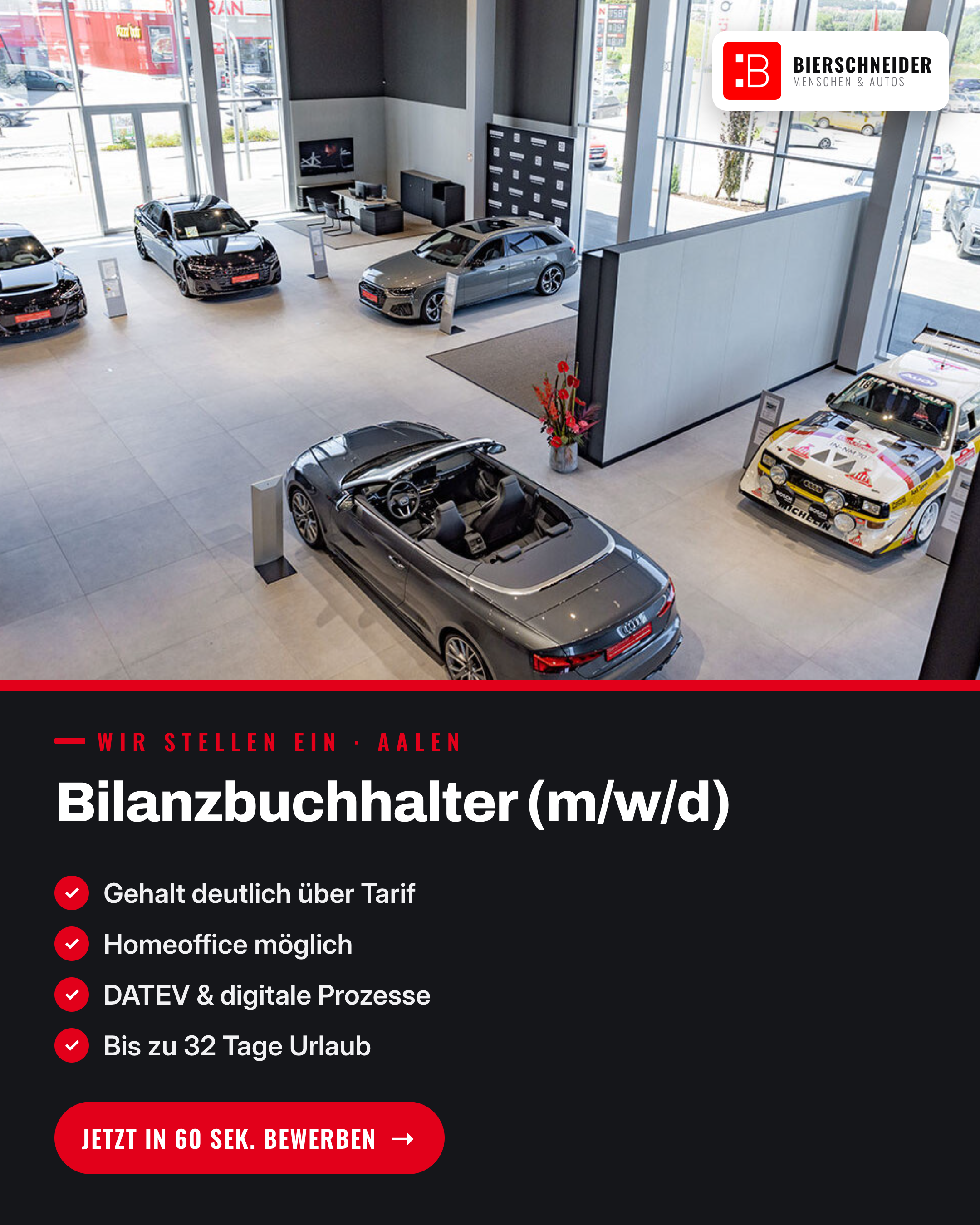 Auto Bierschneider Facebook ad: Ehrlicher Job. Klare Zahlen.