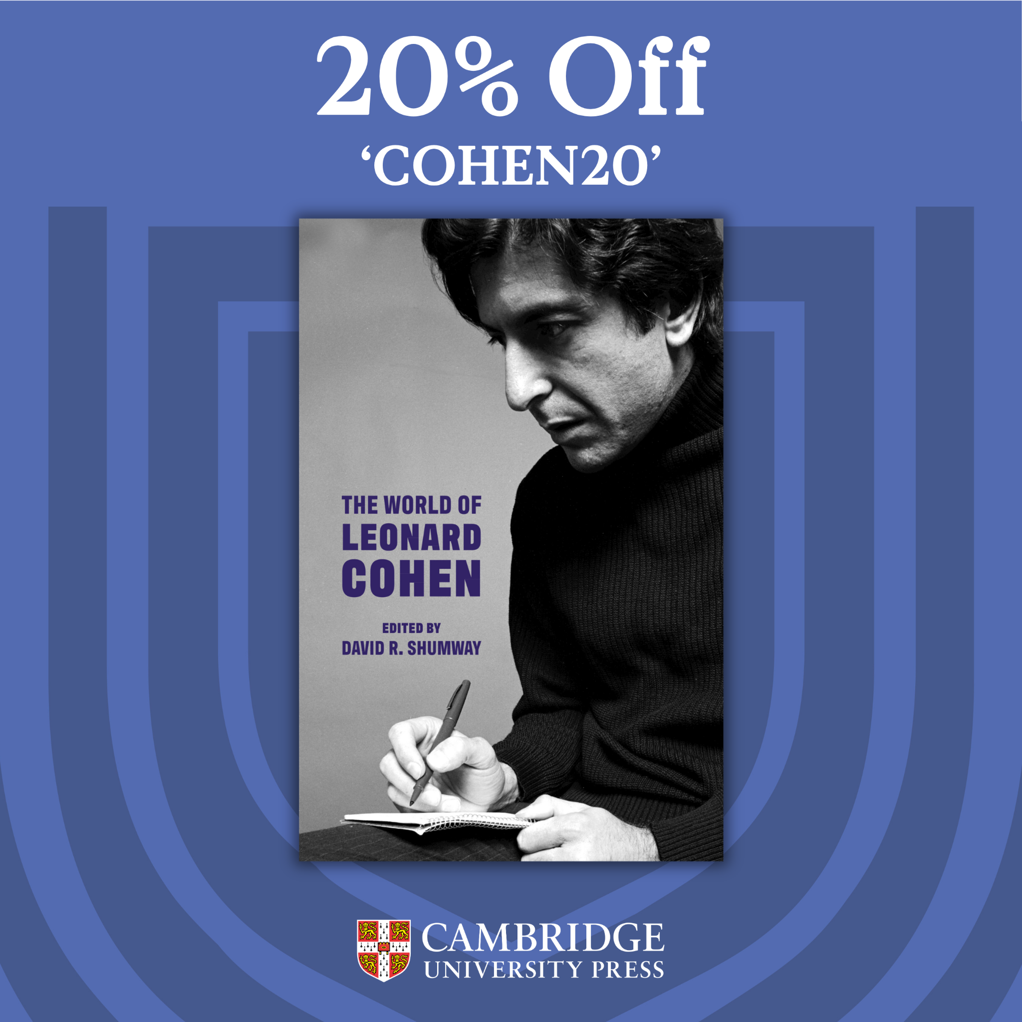 Cambridge University Press Facebook ad: 20% Off: The World of Leonard Cohen