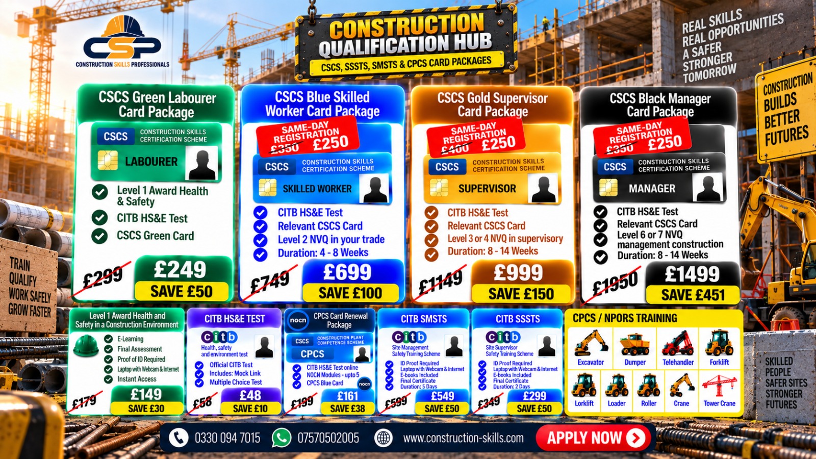 Construction Skills Professional Ltd Facebook ad: CSCS Cards, CITB Tests, Courses, NVQs, SMSTS, SSSTS & CPCS