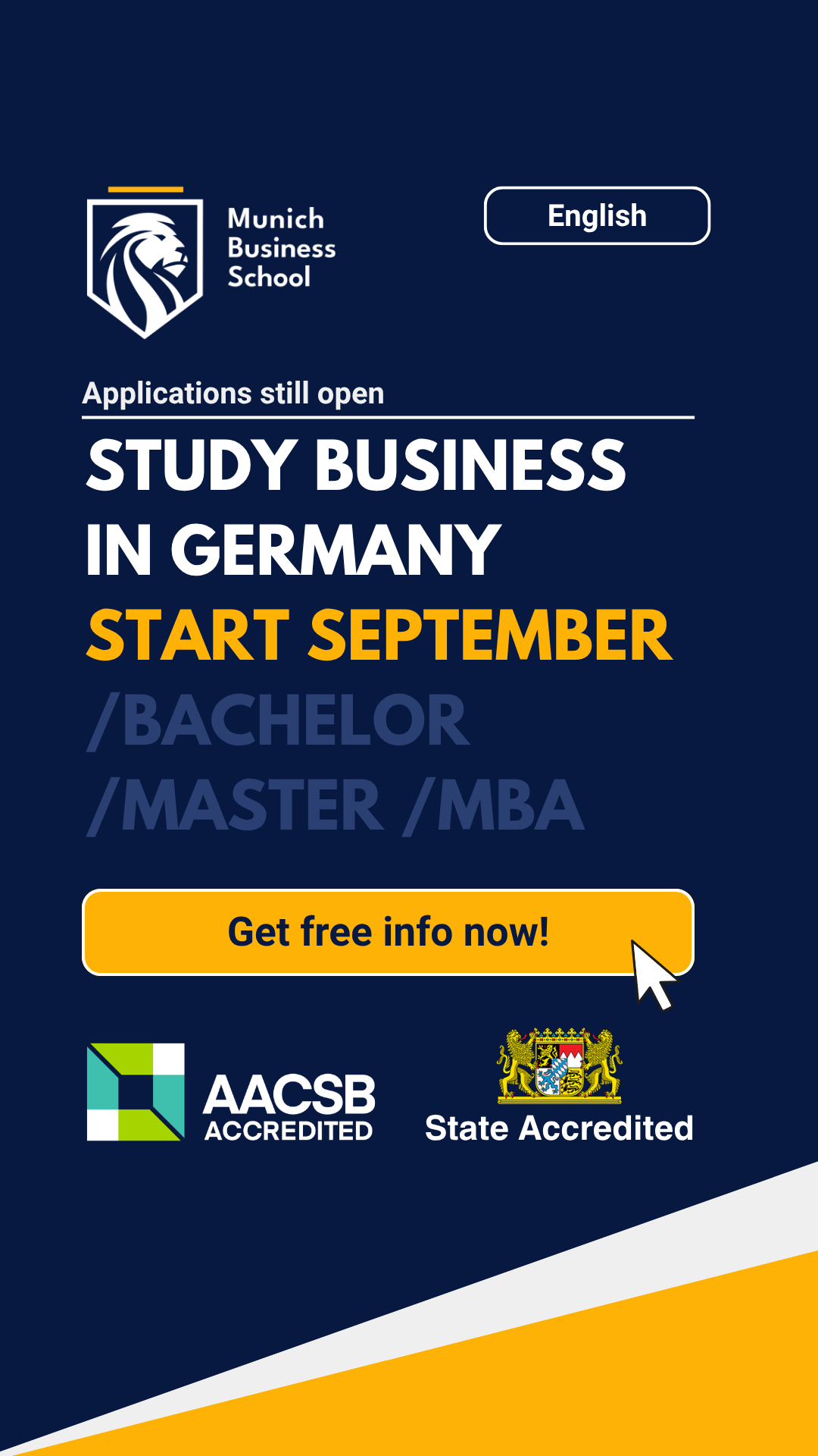 Munich Business School Facebook ad: Applications Open for September 2026