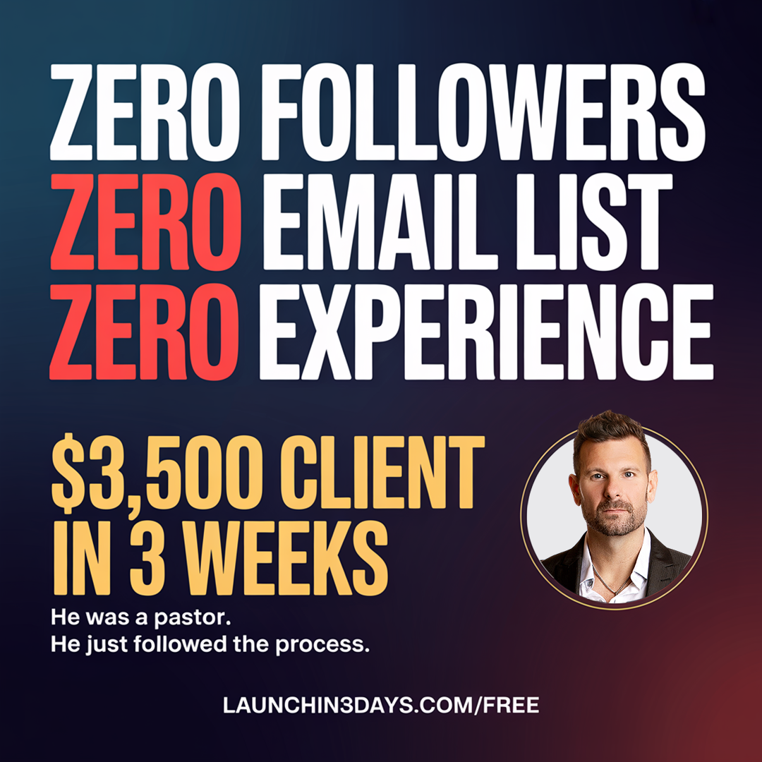 Tyson Zahner: Attraction Marketing Coach Facebook ad: Zero Followers. Zero List. $3,500 Client in 3 Weeks.