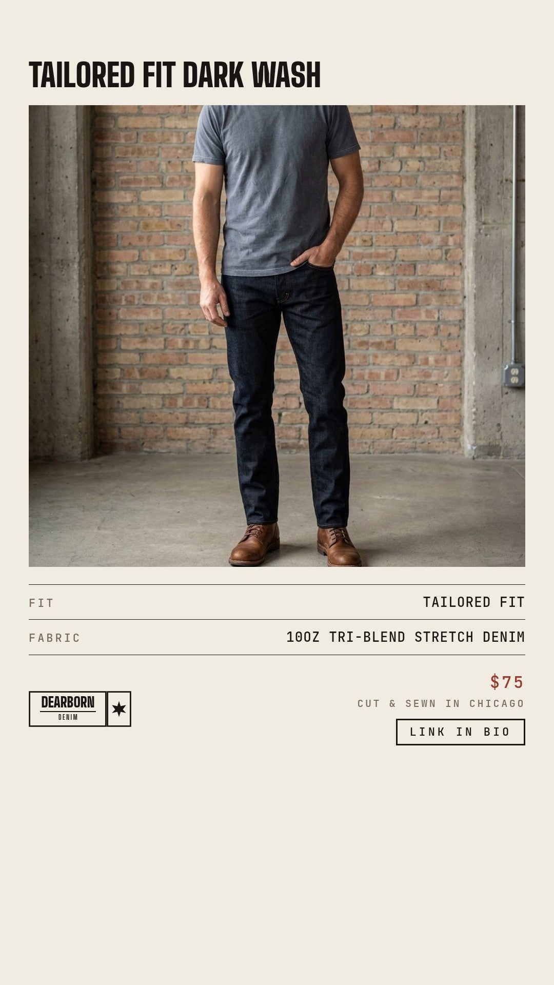 Dearborn Denim & Apparel Facebook ad: Made in Chicago. Sold by Us.