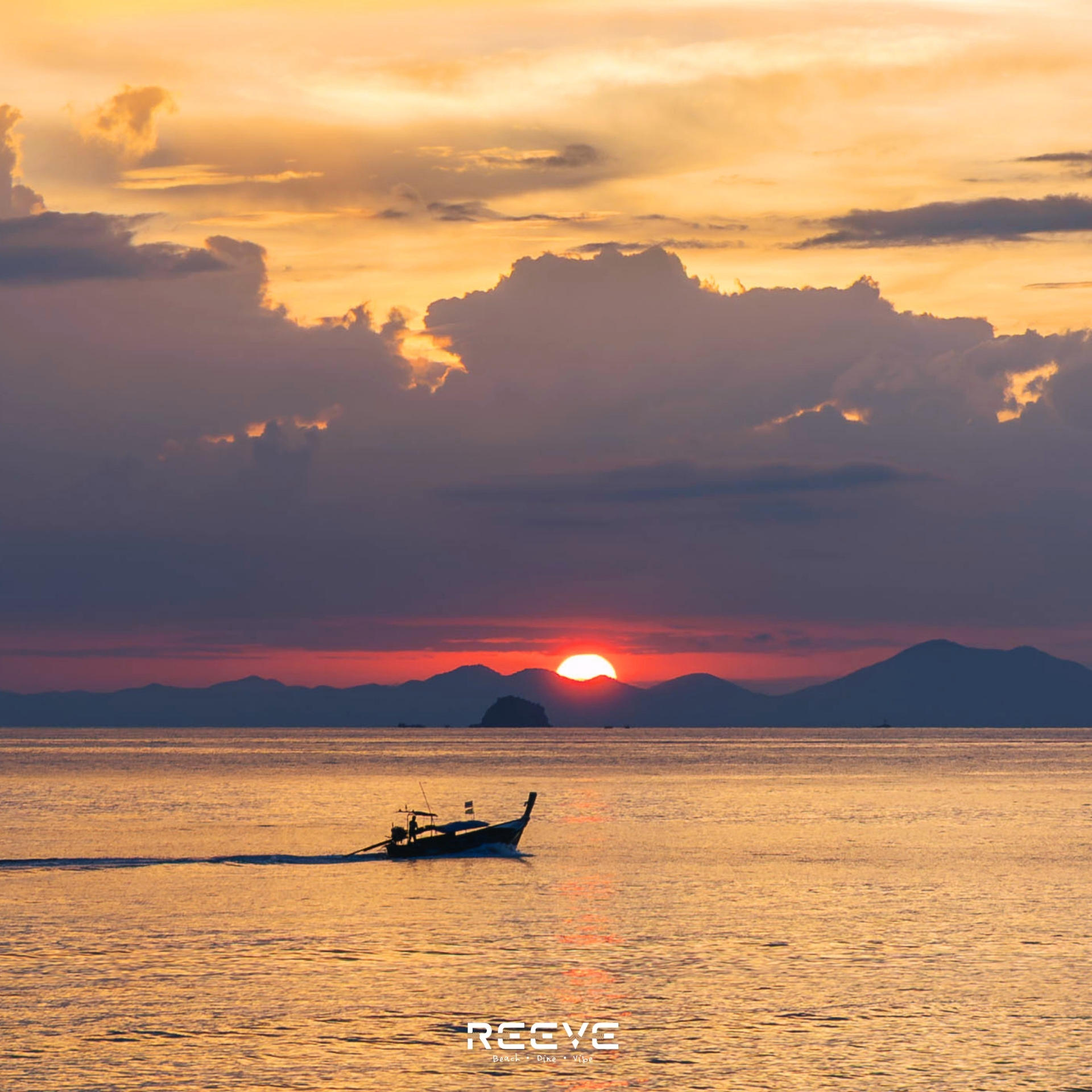 REEVE Beach Club Krabi Facebook ad: As the sun sets over the Andaman Sea…