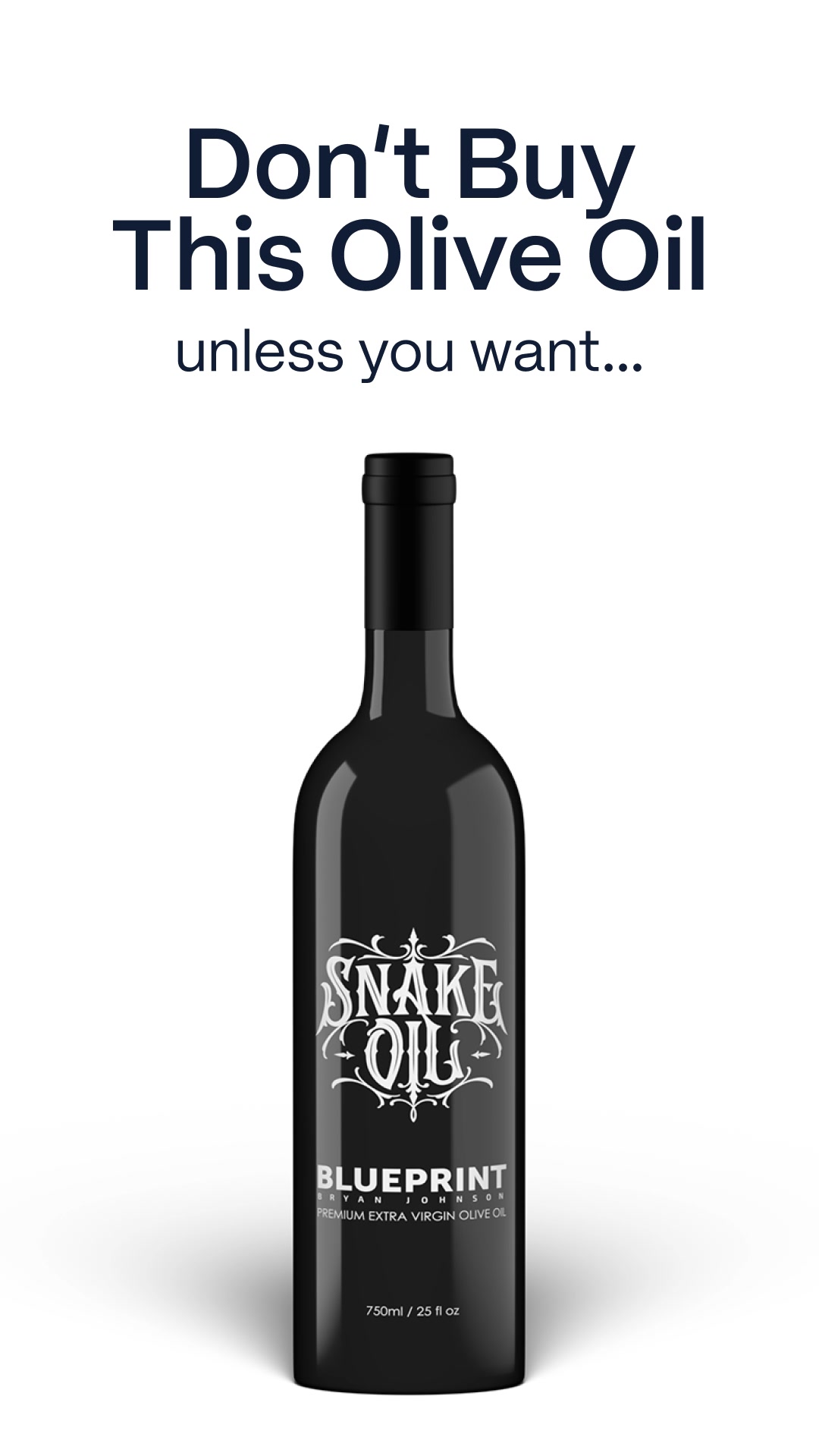 Blueprint Longevity Facebook ad: Extra Virgin Olive Oil made for Longevity