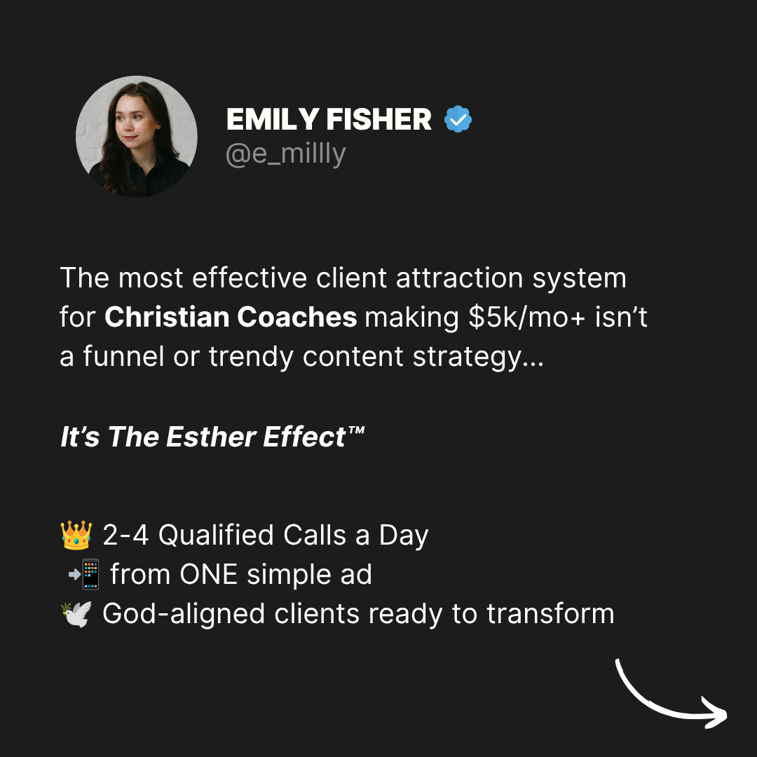 Emily Fisher Facebook ad: Christian coaches making $5K-$20K/month…