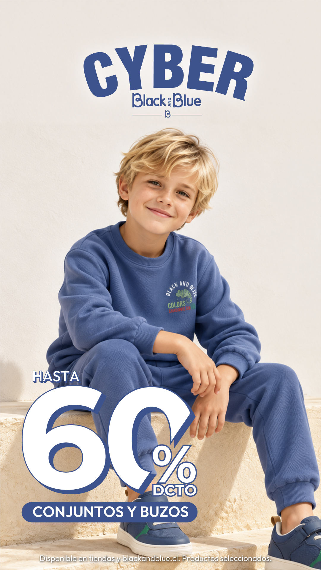 Black and Blue Facebook ad: Cyber Week Conjuntos y buzos