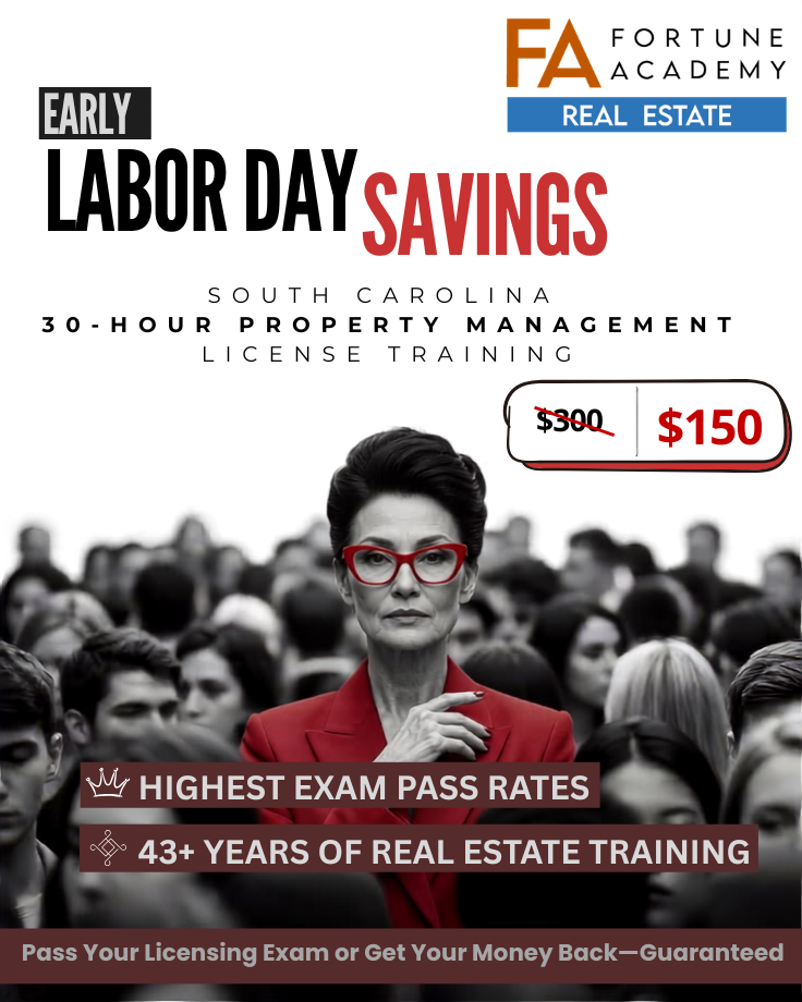 Fortune Academy of Real Estate Facebook ad: 50% Off, Early Labor Day Sale!