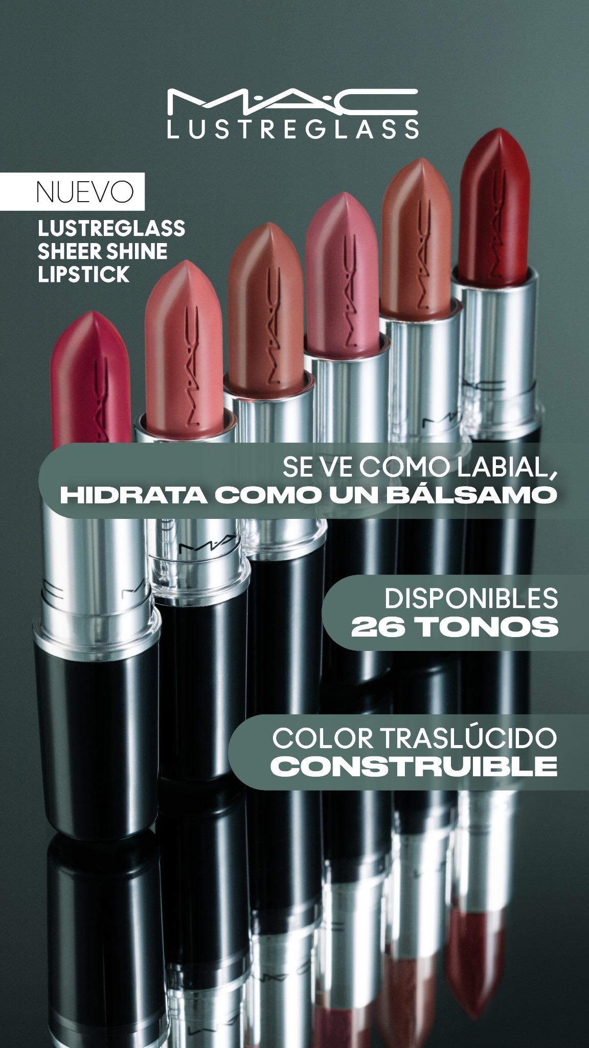 M•A•C Cosmetics Colombia Facebook ad: Color, brillo e hidratación en cada aplicación.