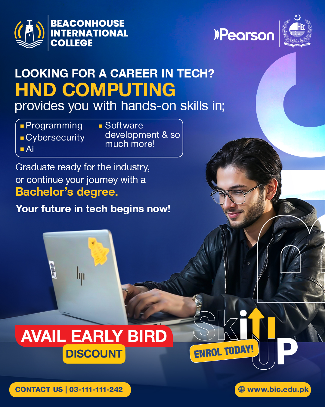 Beaconhouse International College Facebook ad: Build Your Tech Future with Pearson HND Computing at BIC