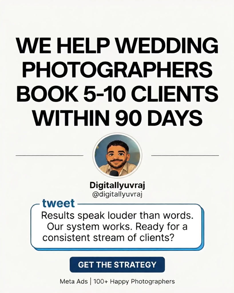 Digitallyuvraj Facebook ad: Book 5-10 Wedding Clients in the Next 90 Days