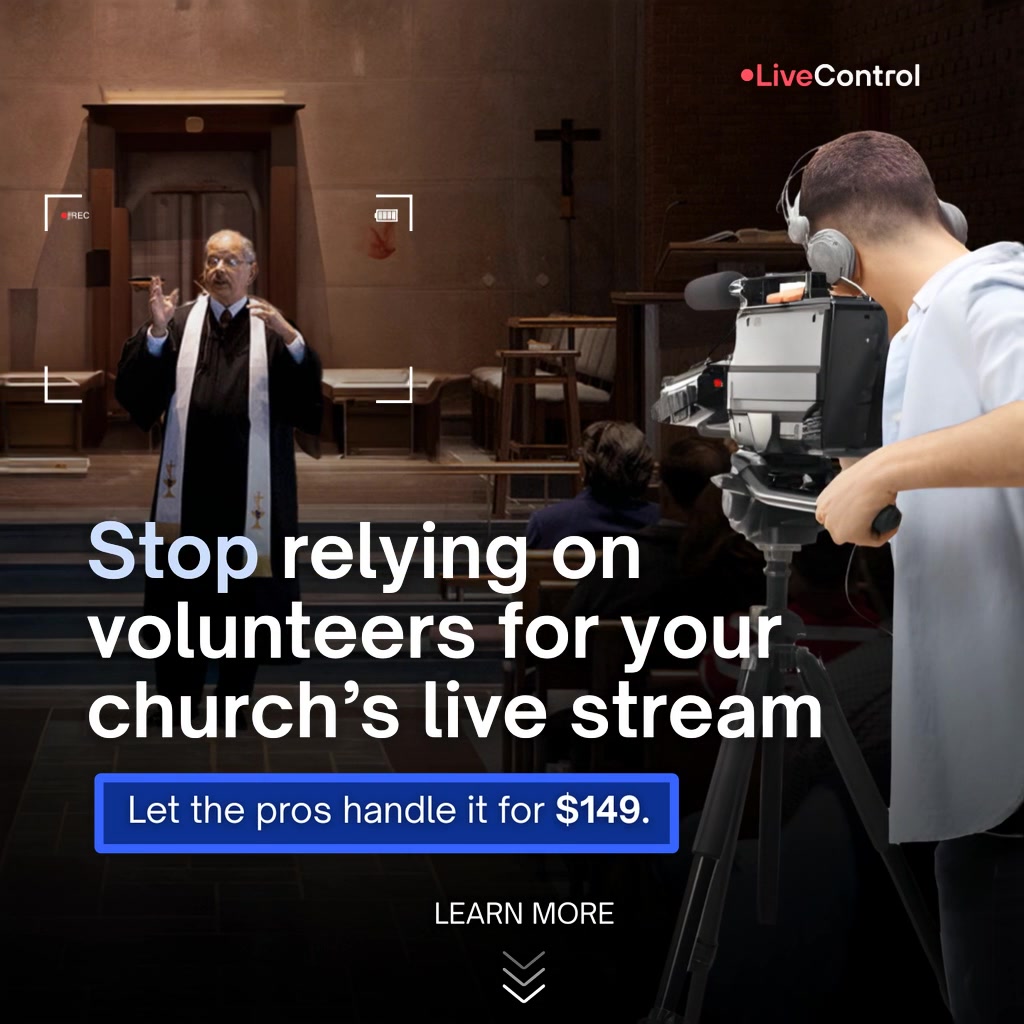 LiveControl Facebook ad: Professional Church Live Streaming, Done for You