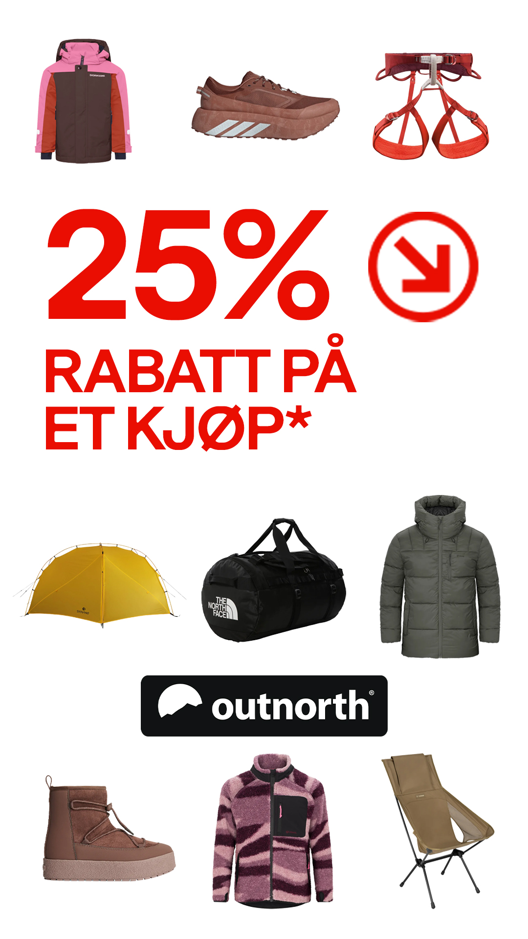 Outnorth Facebook ad: Benytt sjansen: 25% på ett kjøp!