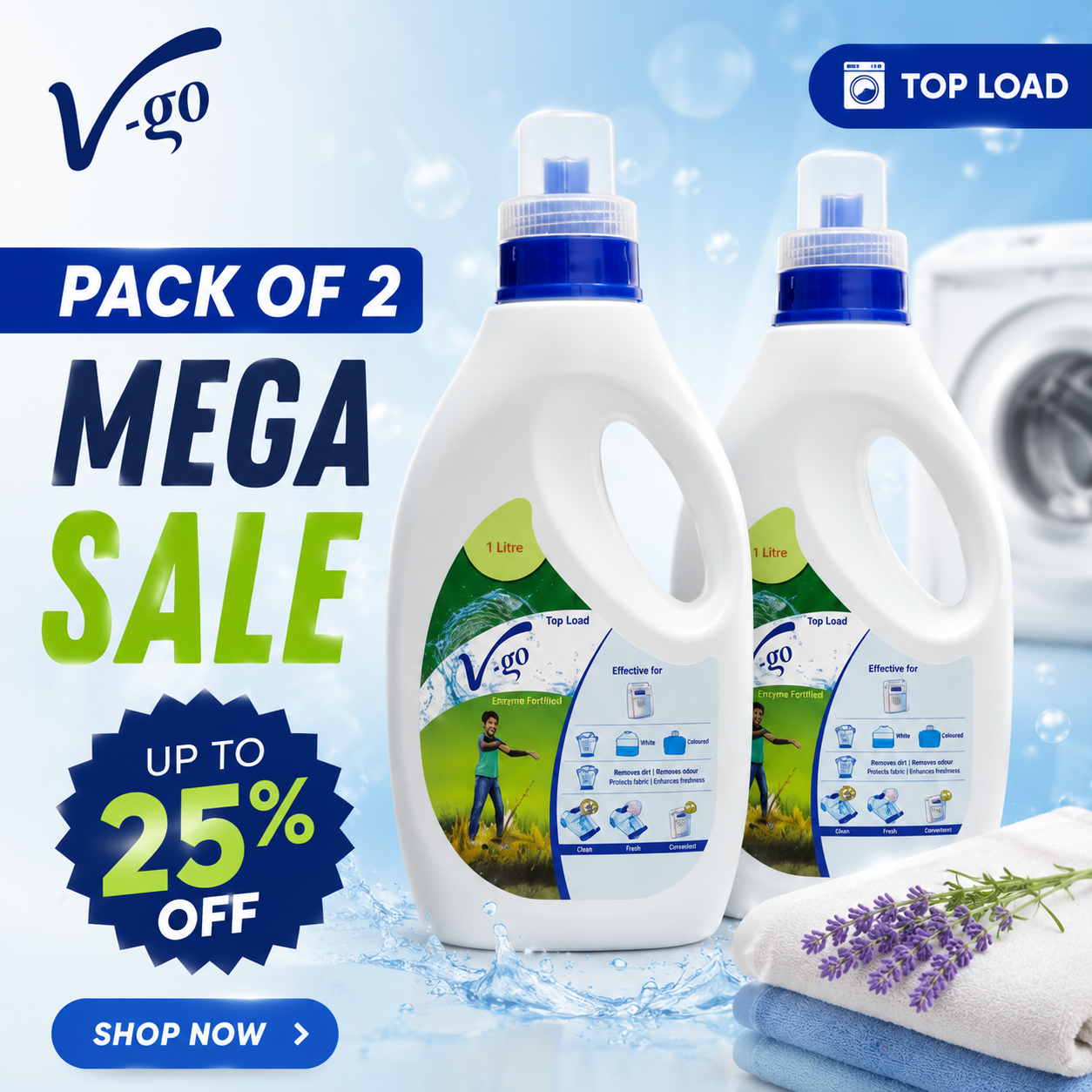 V-go International Facebook ad: Pack Of 2 Surfactant-Based Top Load Liquid Detergent 1L