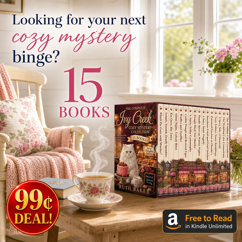 CleanTales Facebook ad: 15 Cozy Mysteries for Just 99c, or Read FREE with Kindle…