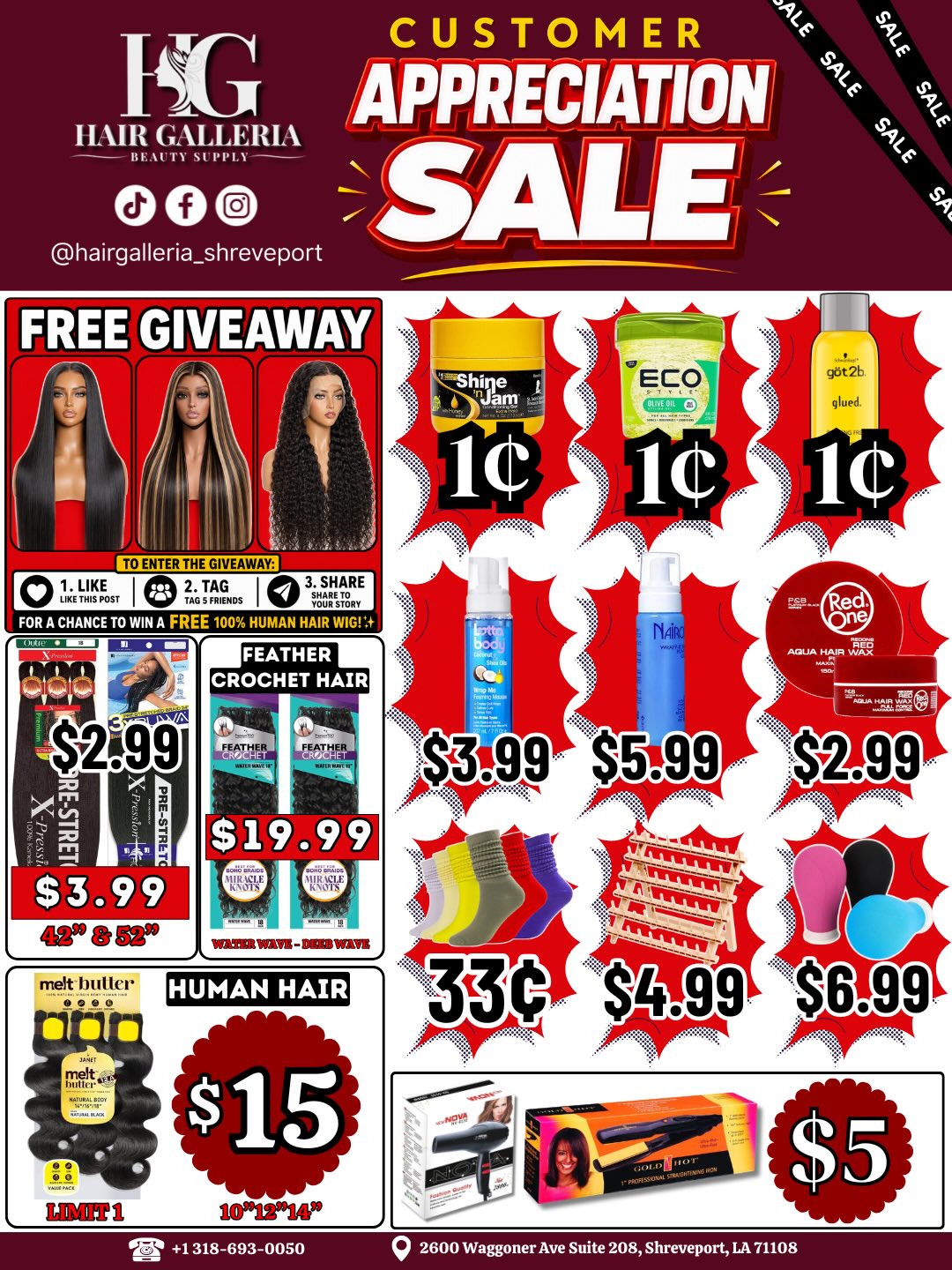 Hair galleria Facebook ad: CUSTOMER APPRECIATION SALE