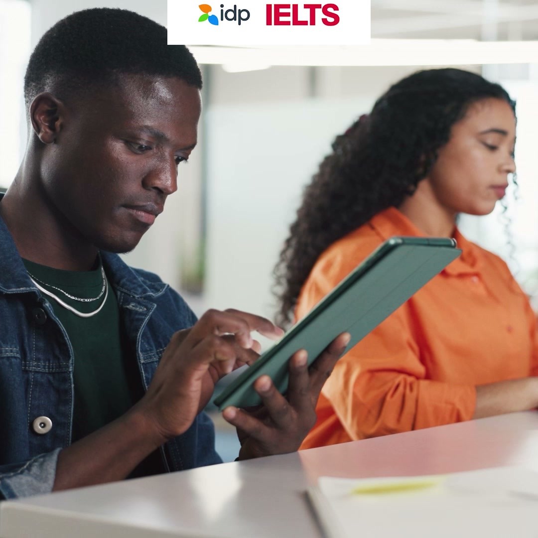 IELTS by IDP Nigeria Facebook ad: Book your test. Start practicing. Get ready to perform…