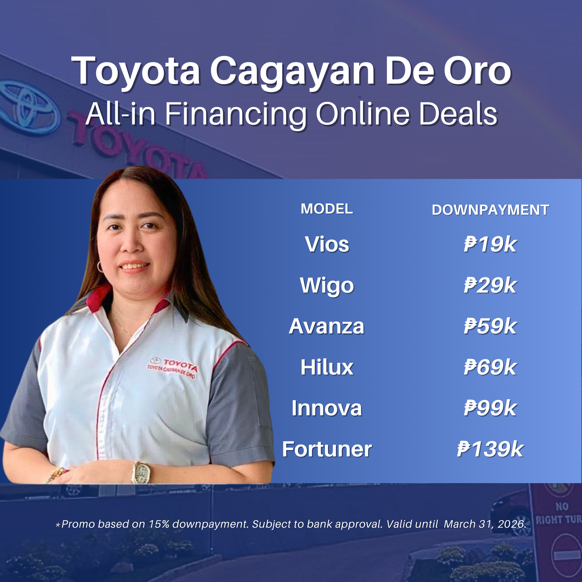 Janice De Guzman - Abella- Toyota Cagayan de Oro Facebook ad: Apply Online via Messenger!