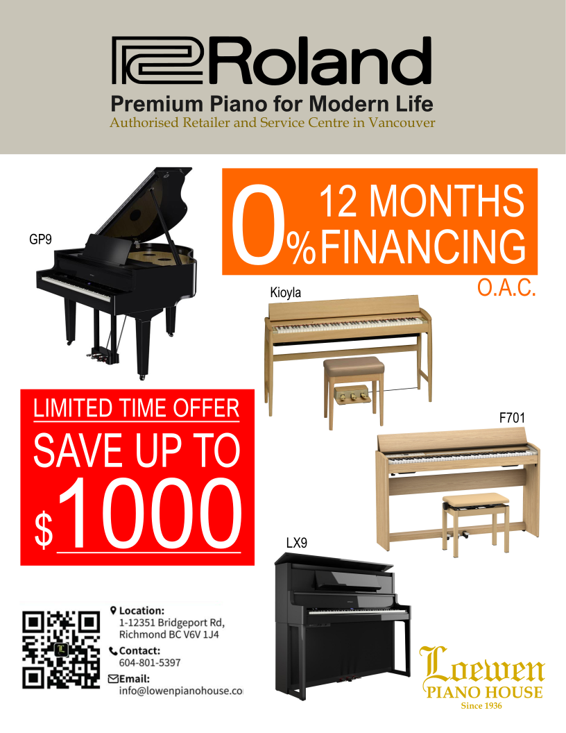 Loewen Piano House Facebook ad: Save up to $1,000 on selected Roland piano models