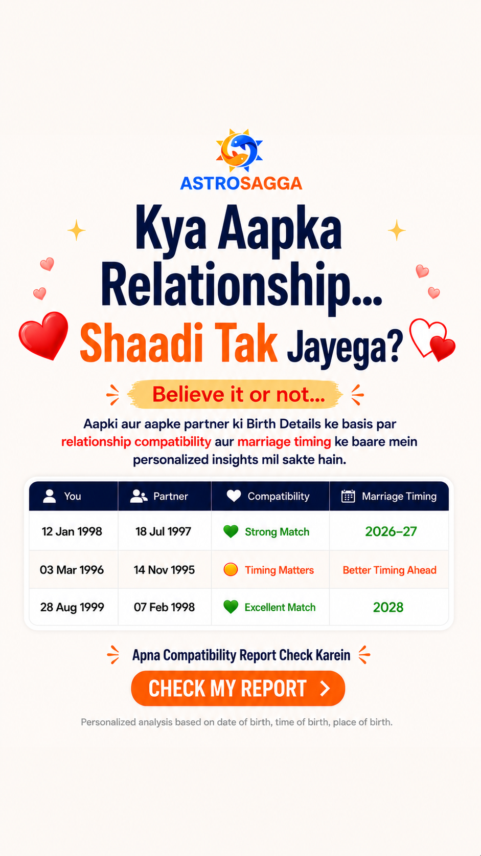 Astrosagga Facebook ad: Check Your Compatibility Report
