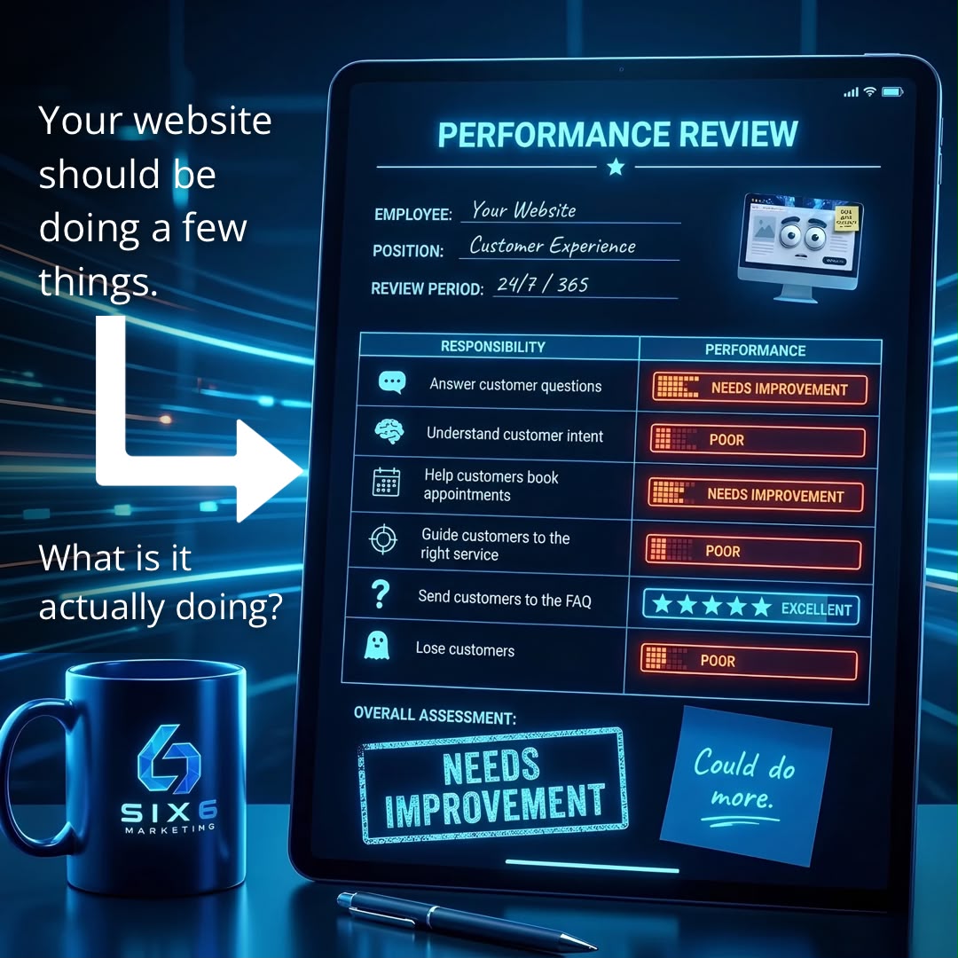 Six6 Marketing Facebook ad: Your Website's Performance Review Is In.
