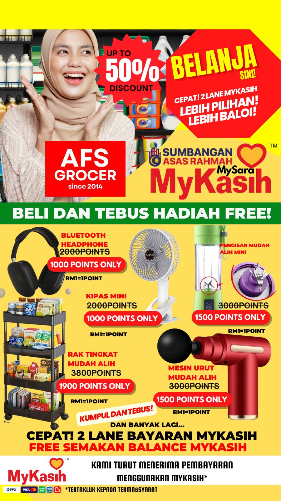 AFS Grocer Facebook ad: Dah dapat SUMBANGAN ASAS RAHMAH MYKASIH MYSARA?