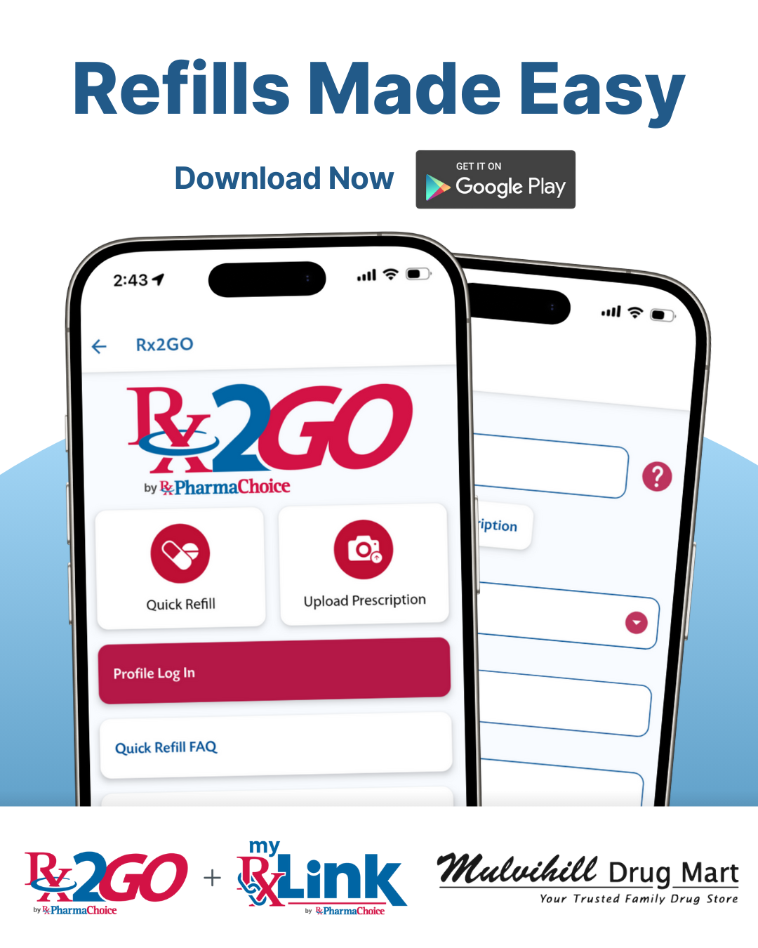Mulvihill Drug Mart Facebook ad: Rx2GO Now in myRxLink