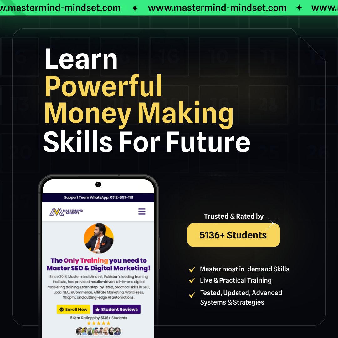 The Mastermind Mindset Facebook ad: Pakistan's #1 AI-Powered Digital Marketing & SEO Training