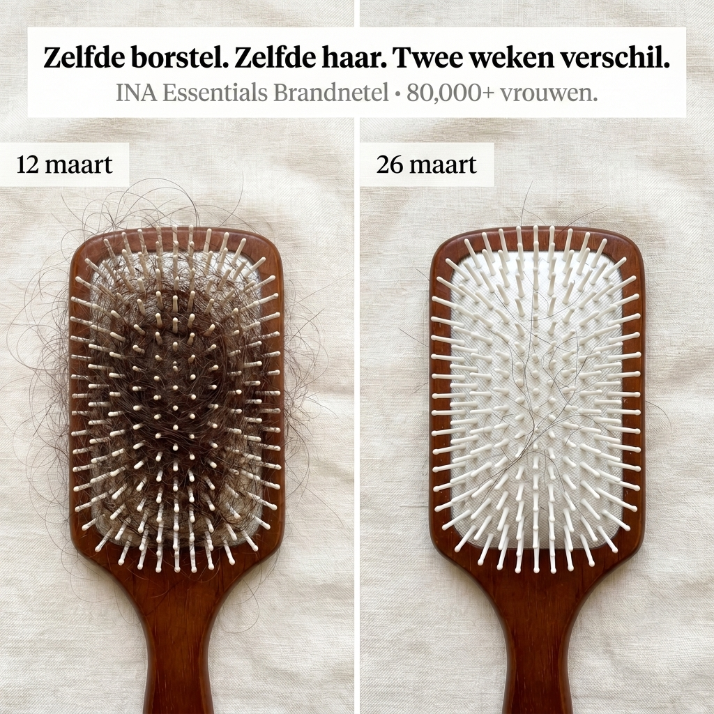 Biologische Cosmetica - InaEssentials.nl Facebook ad: Dezelfde borstel. Twee weken. Het bewijs.