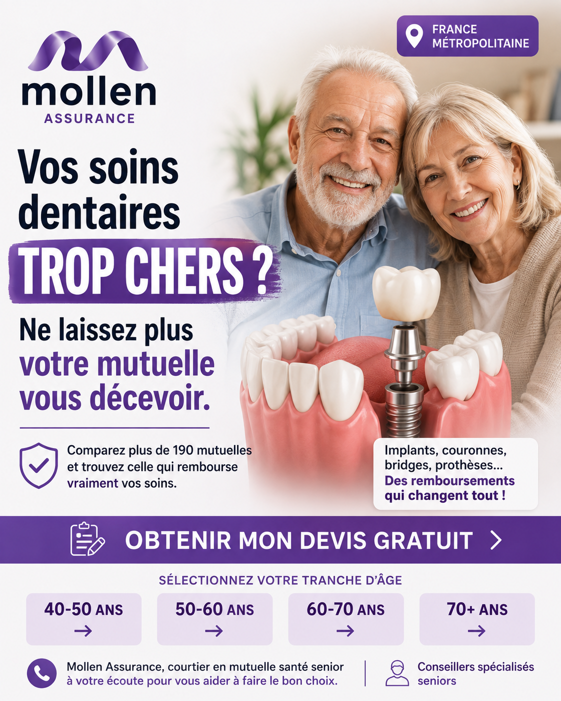Mollen Assurance Facebook ad: Comparez les mutuelles seniors gratuitement
