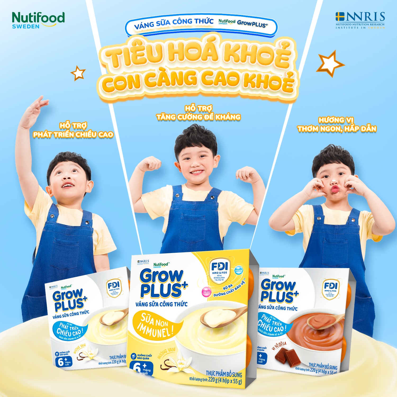 GrowPLUS+ NutiFood Facebook ad: BỘ BA VÁNG SỮA CÔNG THỨC GROWPLUS+: MƯỚT…