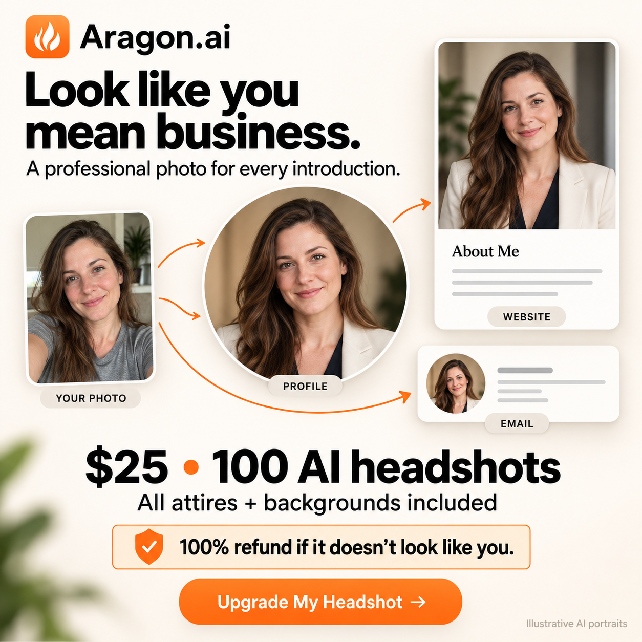 Aragon.ai Facebook ad: Realistic AI headshots in minutes
