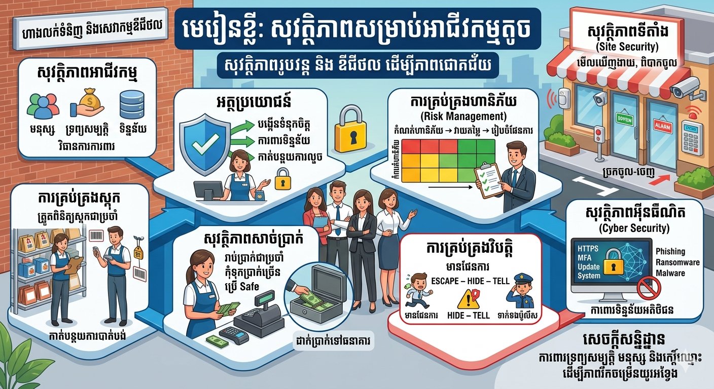 ស្ត្រីក្នុងវិស័យអាជីវកម្ម - 𝐖𝐨𝐦𝐞𝐧 𝐢𝐧 𝐛𝐮𝐬𝐢𝐧𝐞𝐬𝐬 Facebook ad: មេរៀនអំពី សុវត្ថិភាពសម្រាប់អាជីវកម្មខ្នាតតូច