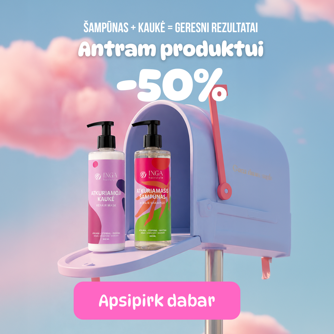INGA Hairstyle Facebook ad: Perkant 2 antram -50% NUOLAIDA