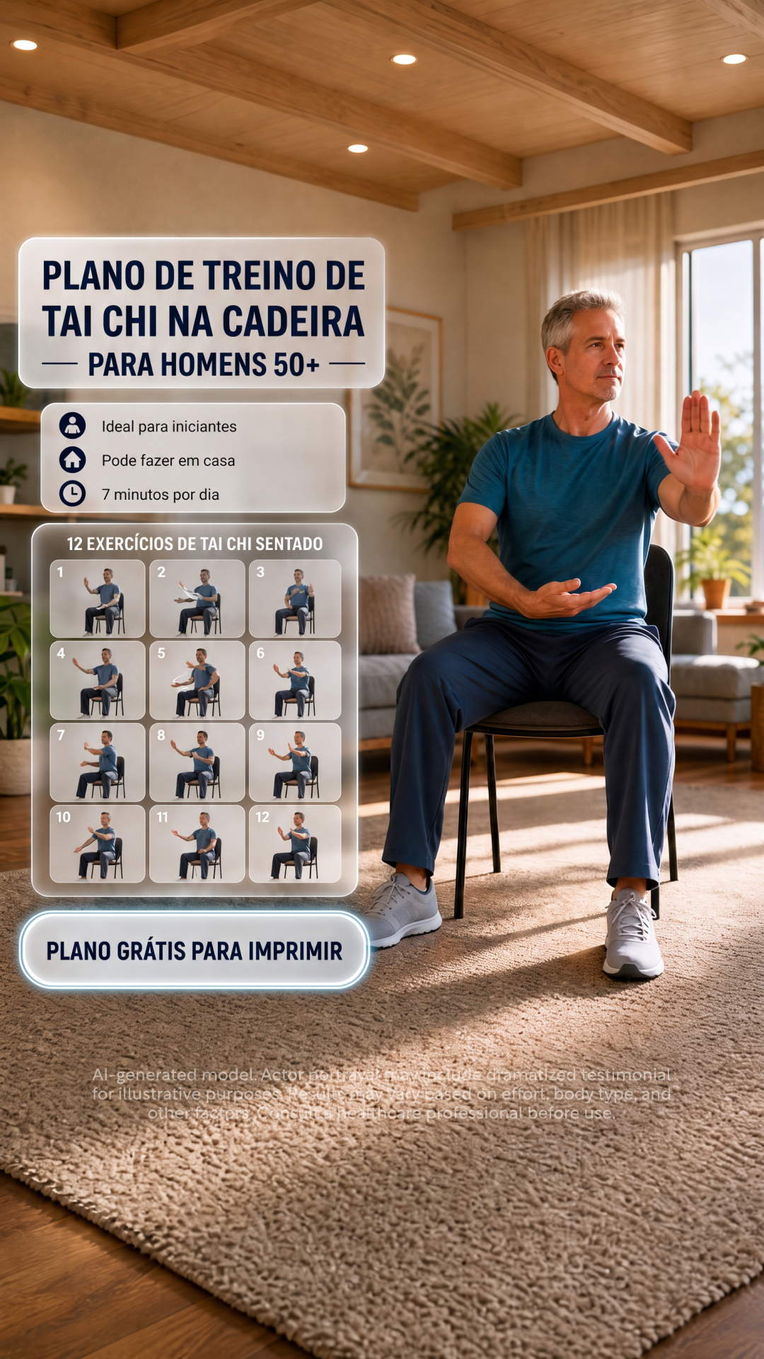 Muscle Charge Facebook ad: Chair Tai Chi para homens a partir dos 50.