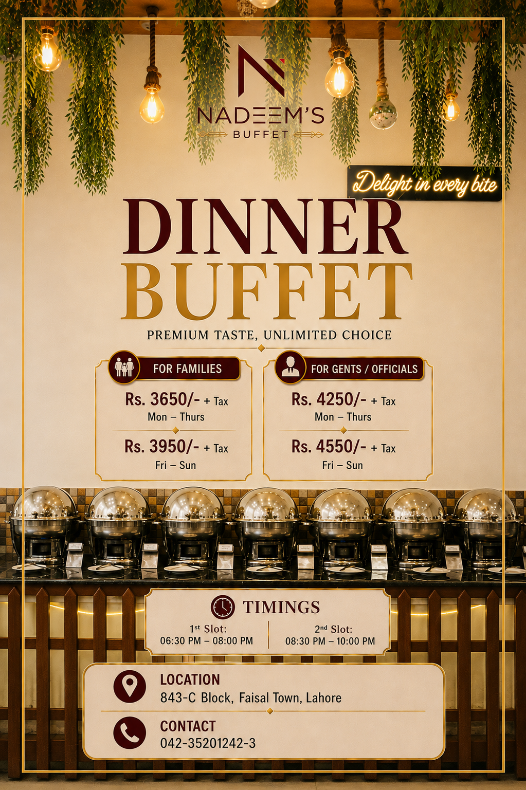 Nadeem's Buffet Facebook ad: Book Your Buffet Experience Today