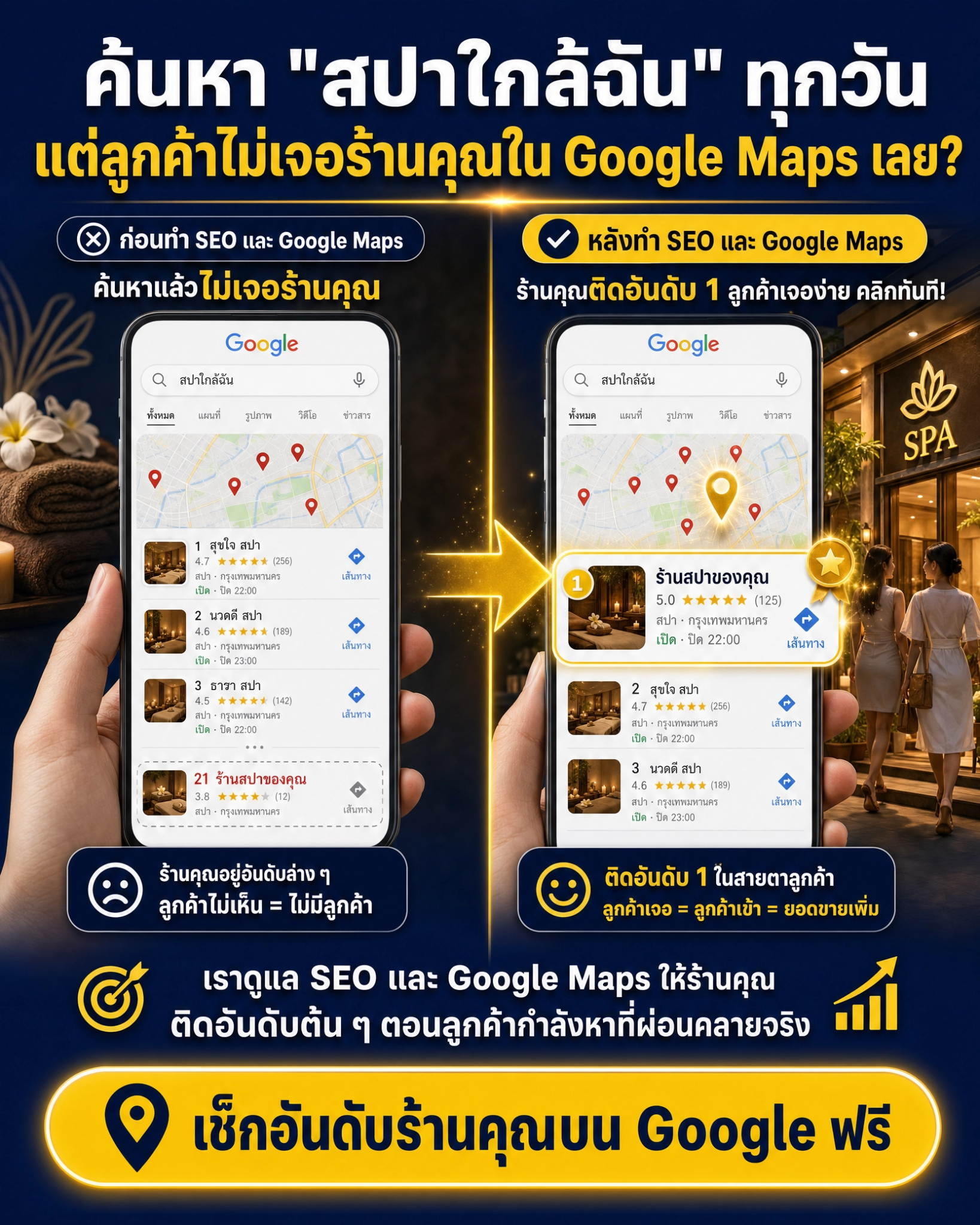 99 Ads Agency Facebook ad: ค้นหา 'สปาใกล้ฉัน' แต่ไม่เจอร้านคุณ